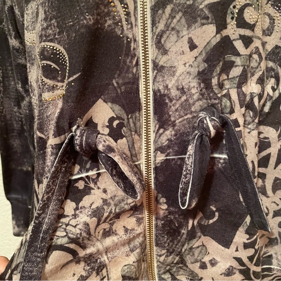 Christopher and Banks Full Zip Cardigan Sweater Bling and Bows Gray Pockets Med - Picture 7 of 9